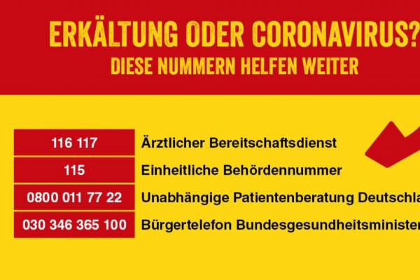 Erkältung oder Coronavirus? Diese Nummern helfen weiter. (© ASB)